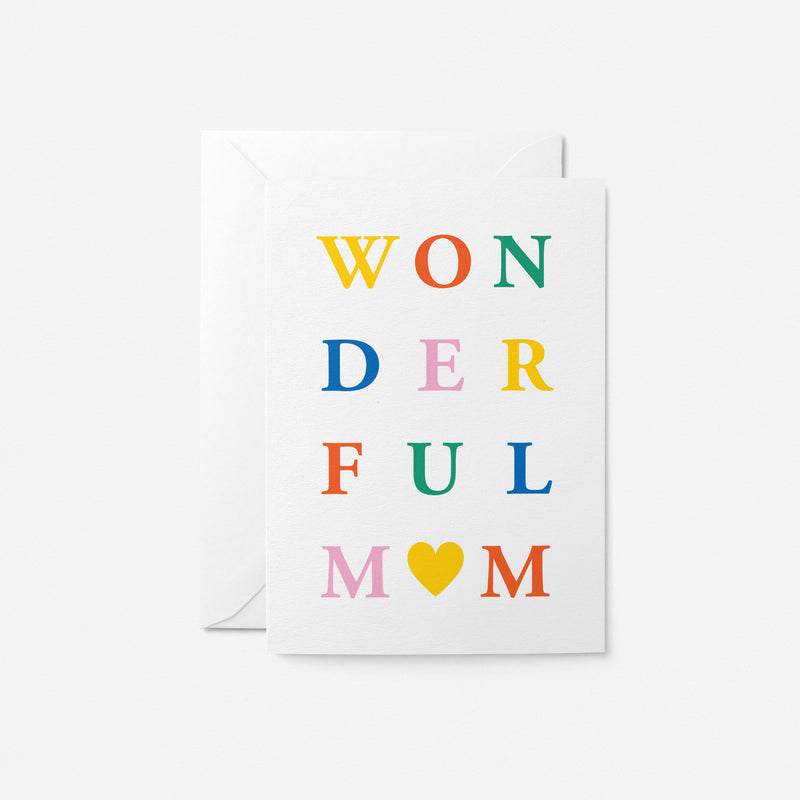 mother’s day card with a colorful text of wonderful mom