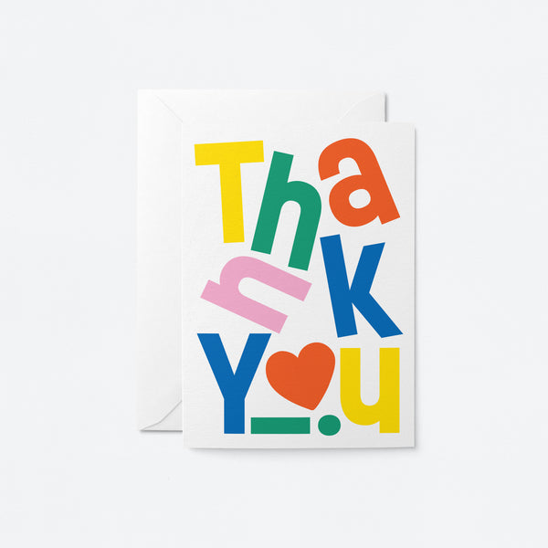 thank you card with turned down letters of thank you